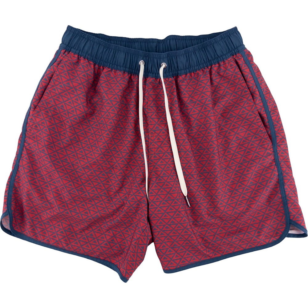 Fair Harbor Mens Small The Anchor Swim Trunks Red Navy Wavy Geo Beachwear